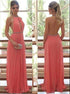 Watermelon A Line Halter Sleeveless Backless Pleats Chiffon Prom Dresses LBQ1856